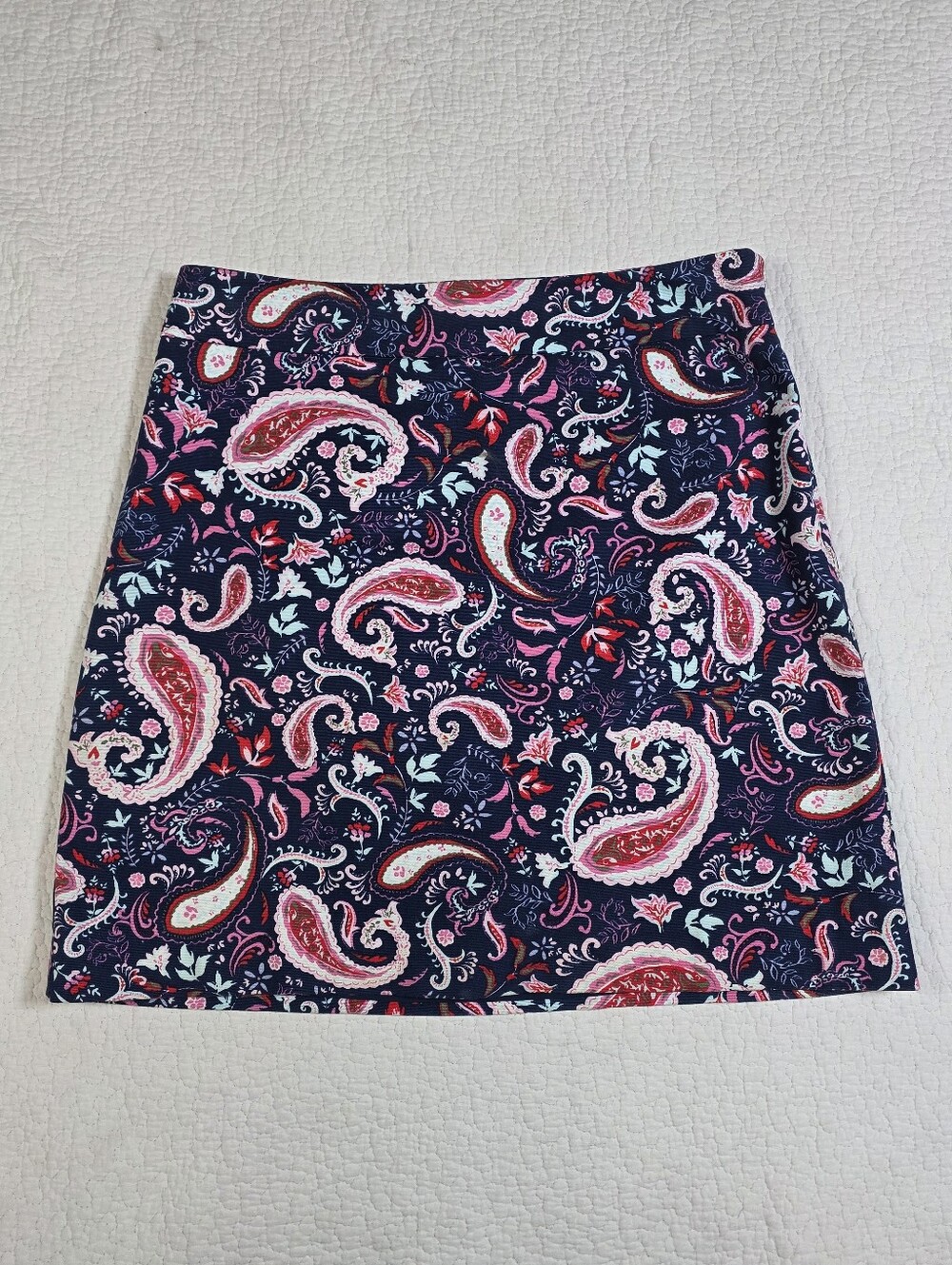 Talbots Paisley Watercolor Canvas Navy Pink A-Line Mini Skirt